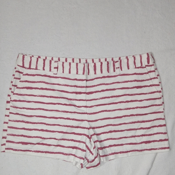 Ann Taylor LOFT White & Burgendy Stripe Shorts Original size 16 - Picture 1 of 8
